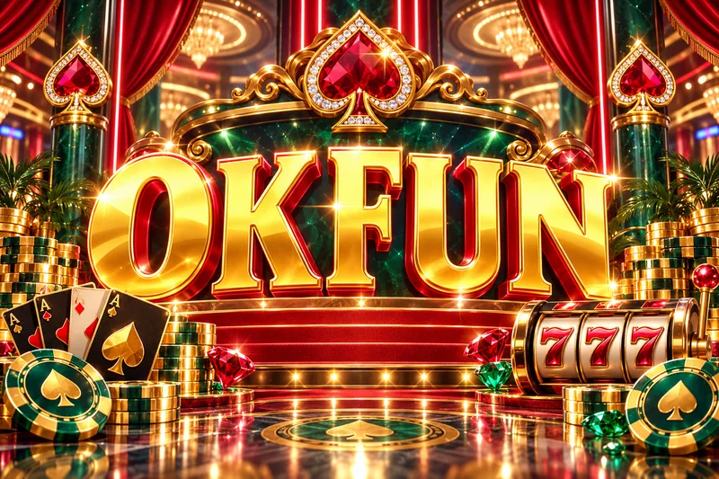 okfun brand artwork in a gold and jewel casino scene — original concept illustration